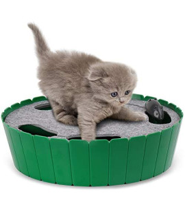 Pawaboo Cat Toy with Running Mouse, Electric Interactive Motion Cat Toy Automatic Rotating Teaser Pop and Play Hide and Seek Hunt Peekaboo Cat Toy for Pet Cat Kitten Play Fun Excercise, Green