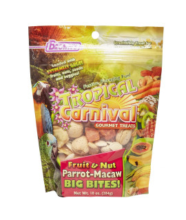 F.M. Brown's Tropical Carnival Fruit and Nut Parrot-Macaw Big Bites. 10 oz Bag - Foraging Treat with Fruits, Veggies, and In-Shell Nuts