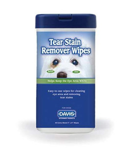 Davis 40 Count Tear Stain Remover Wipes, 5 x 6