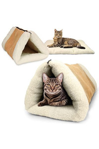 PARTYSAVING |2 Pack| PET Palace 2-in-1 Pet Bed Snooze Tunnel and Mat for Pets Cats Dogs and Kittens for Travel or Home, APL1354, Beige