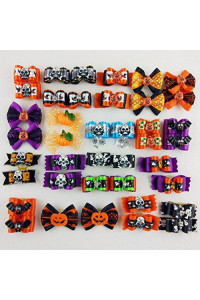 Hixixi 24pcs/12pairs Pet Dog Hair Bows Halloween Designs Puppy Grooming Bows Hair Accessories with Rubber Bands