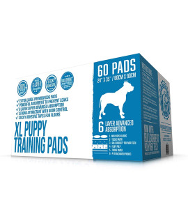 Bulldogology Puppy Pee Pads XL with Adhesive Sticky Tape - Extra Large Dog Training Wee Pads (24x35) 6 Layers with Extra Quick Dry Bullsorbent Polymer Tech (60-count, White)