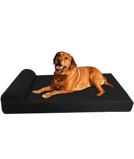 Dogbed4less Premium HeadRest Orthopedic gel Memory Foam Dog Bed for Extra Large Dogs Waterproof Lining and Washable Black canvas cover Jumbo 55X47