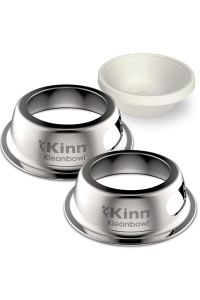 Kinn Kleanbowl Pet Bowl Stainless Steel Frame with compostable Refills, 8 oz (Pack of 2) - Spill-Proof Stable Disposable Pet Bowls for Easy cleaning and Healthy Pets