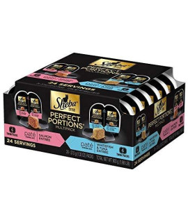 Sheba Perfect Portions Multipack Salmon and Whitefish & Tuna Entr? Wet Cat Food Corn Soy Wheat Free (12 Twin Packs), 1.98 Pounds