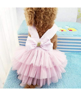Dog Dresses, Fashion Pet Dog clothes, Striped Mesh Puppy Dog Princess Dresses (Pink, X-Small)