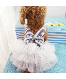 Dog Dresses, Fashion Pet Dog clothes, Striped Mesh Puppy Dog Princess Dresses (Blue, X-Small)