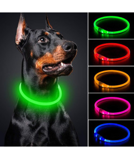 BSEEN LED Dog collar - cuttable Water Resistant glowing Dog collar Light Up, USB Rechargeable Pet Necklace Loop for Small, Medium, Large Dogs (Neon green)
