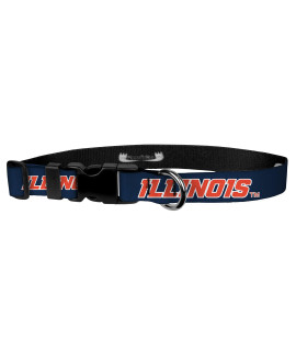 Moose Pet Wear Dog Collar - University of Illinois Adjustable Pet Collars, Made in The USA - 3/4 Inch Wide, Small, Blue