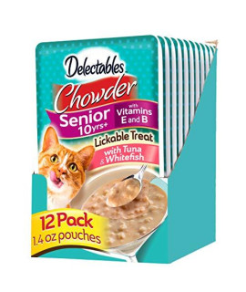 Hartz Delectables Chowder Lickable Wet Cat Treats For Senior Cats, Tuna & Whitefish, 1.4 Ounce (Pack Of 12)(Packaging May Vary )