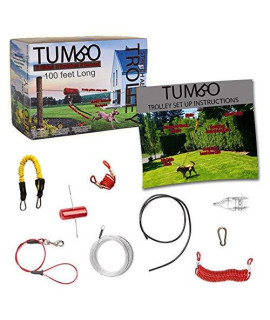 Tumbo Trolley 100ft - Anti-Shock Aerial Dog Runner for Yard Small and Large Dog - Heavy Duty Dog gear - Best Dog Run and Zipline for Backyards - Trolley System camping - 100ft 150ft 200ft