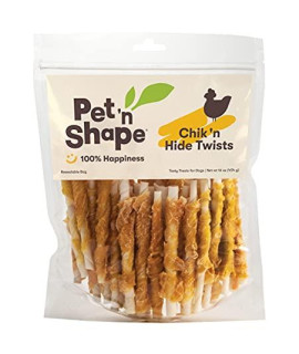 Pet n Shape Chik n Hide Twists  Chicken Wrapped Rawhide Natural Dog Treats, Small, 16 oz