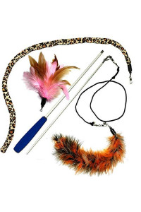 Pet Fit For Life 3 Piece Dual Rod Feather Teaser and Exerciser with a Slithering Snake for Cat and Kitten - Cat Toy Interactive Cat Wand