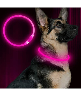 BSEEN LED Dog Collar, USB Rechargeable, Glowing pet Dog Collar for Night Safety, Fashion Light up Collar for Small Medium Large Dogs (Pink)