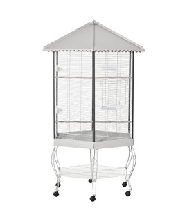 PawHut 44" Hexagon Covered Canopy Portable Aviary Flight Bird Cage With Storage