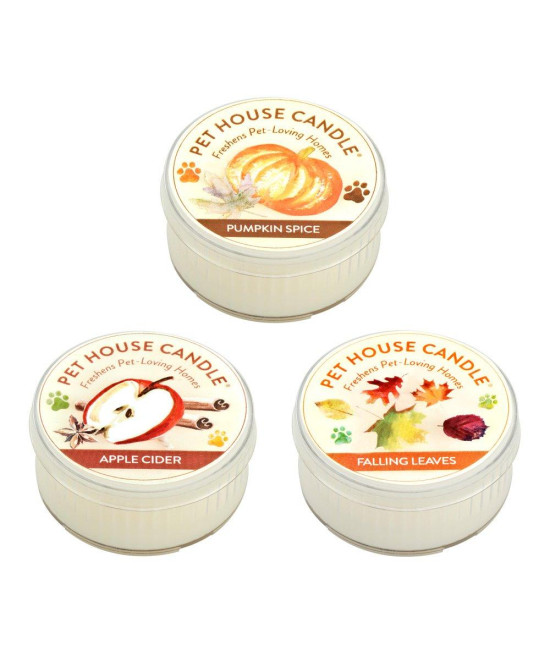 One Fur All Pet House Mini candle Set, Pack of 3 - Fall Mix - Pet Odor Eliminator candle, Burn Time - 10-12 Hours Pet candle, Non-Toxic, Ideal for Smaller Spaces