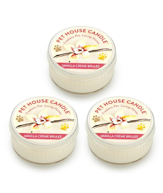 One Fur All Pet House Mini Candle Set, Pack Of 3 - Vanilla Creme Brulee - Pet Odor Eliminator Candle, Burn Time - 10-12 Hours Pet Candle, Non-Toxic, Ideal For Smaller Spaces
