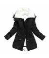 MEWOW Womens Winter Mid Length Thick Warm Faux Lamb Wool Lined Jacket coat (M, Black)
