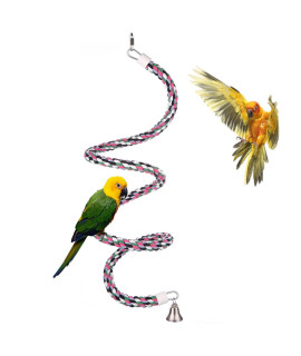 AigouA Bird Spiral Rope Perch, cotton Parrot Swing climbing Standing Toys with Bell (Medium - 65 inch)
