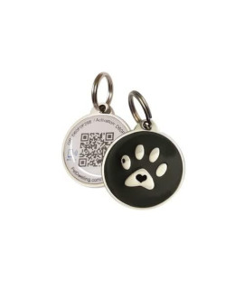 Pet Dwelling Smart NFC, QR Code Scannable Pet ID Tag, Online Pet Profile, Instant Email Alert, Location Map Stamp, for Dogs, Cats and All Pets!(Black Paw)