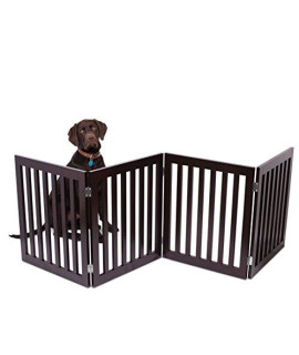 BIRDROCK Home Traditional Pet Gate - 4 Panel - 24 Inch Step Over Fence - Free Standing Folding Z Shape Indoor Doorway Hall Stairs Dog Puppy Gate - Fully Assembled - Espresso - MDF
