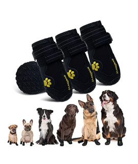 Expawlorer Waterproof Dog Boots Reflective Non Slip Pet Booties For Medium Large Dogs Black 4 Pcs