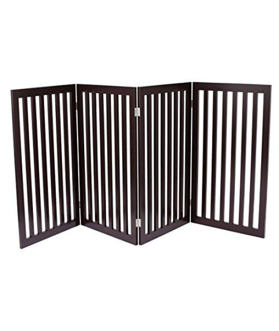 Internets Best Traditional Pet Gate - 4 Panel - 36 Inch Tall Fence - Free Standing Folding Z Shape Indoor Doorway Hall Stairs Dog Puppy Gate - Fully Assembled - Espresso - MDF