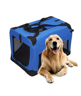 Magshion Portable Crates Kennels Fabric Transport with Sturdy Metal Frame Metal Cages (XXL-40, Blue)