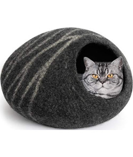 MEOWFIA Premium Felt cat Bed cave - Handmade 100% Merino Wool Bed for cats and Kittens (Dark Shades) (Large Midnight Onyx)