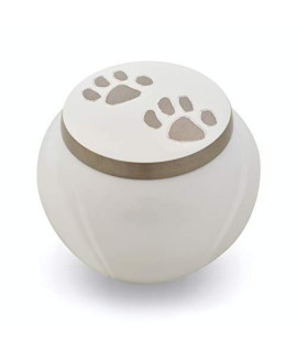 Best Friend Services Pet Urn - Memorial cremation Pet Urns for Dog and cat Ashes Hand carved Mia Series Urn for Pets up to 70lbs (Large cloud White Pewter Paw)