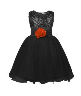 JerrisApparel Little girls Sequin Mesh Flower Ball gown Party Dress Tulle Prom (8, Black)