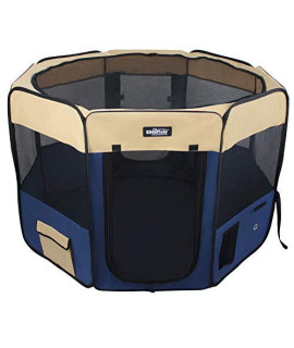 EliteField 2-Door Soft Pet Playpen Exercise Pen Multiple Sizes and colors Available for Dogs cats and Other Pets (30 x 30 x 20H Beige+Navy Blue)