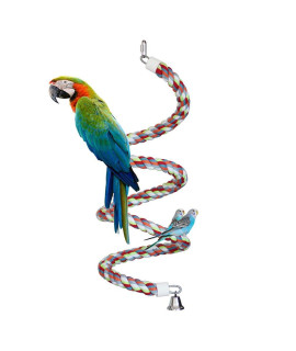 Rope Bungee Perch Bird, 83inch Kintor Pure Natural Colorful Bead Cage Chewing Toys for Small Medium Parrot (83inch Length)