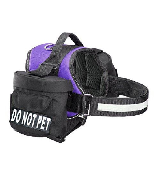 Doggie Stylz Do Not Pet Dog Harness Vest with Removable Saddle Bags and Reflective Patches. (Purple Fits Girth 30-42 inches)