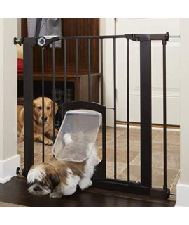 MYPET North States 38 Wide Pet Gate Passage: Secure gate with small lockable doggy door. Pressure Mount. Fits 29.8 - 38 Wide (30 Tall), Matte Bronze (5264S)