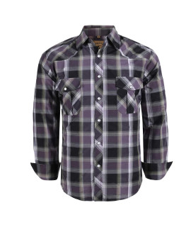 cOEVALS cLUB Mens Western cowboy Long Sleeve Pearl Snap casual Plaid Work Shirts (Purple Black 1 S)
