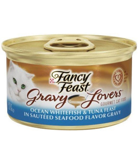 Purina Fancy Feast Wet All Natural Canned Cat Food Ocean Whitefish And Tuna Feast In Sauteed Seafood Flavor Gravy Lovers 3-Oz/12 Cans