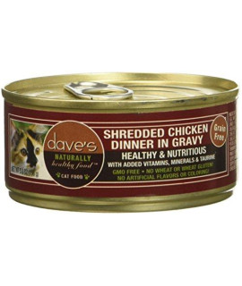 Dave's Pet Food Naturally Healthy Shredded Chicken in Gravy Cat Food, Canned Cat Food, 5.5oz cans, Case of 24, Made in the USA