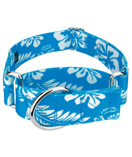 Country Brook Petz - Wide Dog Collar, Adjustable for Large Breed - Premium Hawaiian Collection with 7 Tropical Designs (Medium, Blue Hawaiian)