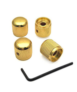 SAPHUE 4 Pcs Metal Volume Tone Dome Tone guitar Speed control Knobs with Allen Keys Screws Set for Fender Strat Telecaster gibson Les Paul Electric guitar or Bass(gold)