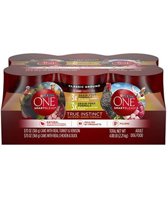 Purina ONE Grain Free, Natural Pate Wet Dog Food Variety Pack, SmartBlend True Instinct - (6) 13 oz. Cans (00017800176767)