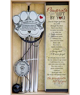 Pet Memorial Wind Chime - 18 Metal Casted Pawprint Wind Chime - A Beautiful Remembrance Gift for a Grieving Pet Owner - Includes Pawprints Left by You Poem Card