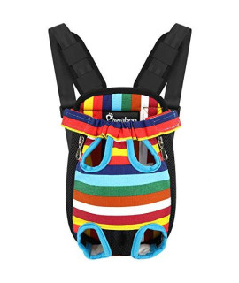 Pawaboo Pet Carrier Backpack, Adjustable Pet Front Cat Dog Carrier Backpack Travel Bag, Legs Out, Easy-Fit for Traveling Hiking Camping for Small Medium Dogs Cats Puppies, Large, Colorful Strips