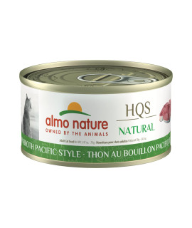 Almo Nature Hqs Natural Tuna In Broth Pacific Style Grain Free Wet Canned Cat Food (24 Pack Of 247 Oz70G Cans)