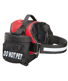 Doggie Stylz Do Not Pet Dog Harness Vest with Removable Saddle Bags and Reflective Patches. (Red Fits Girth 19-25 inches)
