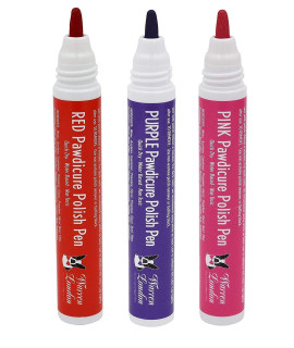 Warren London Pawdicure Dog Nail Polish Pen Non Toxic, Odorless, Fast Dry Made In Usa 3 Pack Core (Pink Purple Red)
