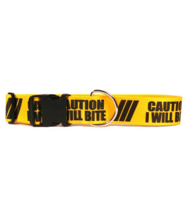 Yellow Dog Design Caution I Will Bite Dog Collar, 2 Wide and Fits Neck 14 to 20, Medium