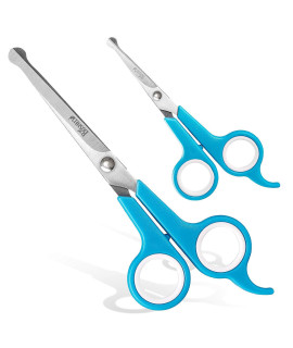 BOSHEL 2 Pc Dog grooming Kit - Dog grooming Scissors with Round Tips - 6 Micro Serrated Puppy Trimming Scissor For Face, Ear, Nose & Paw + 7 Pet grooming Shear cutting more Hair - Dog Scissors Set