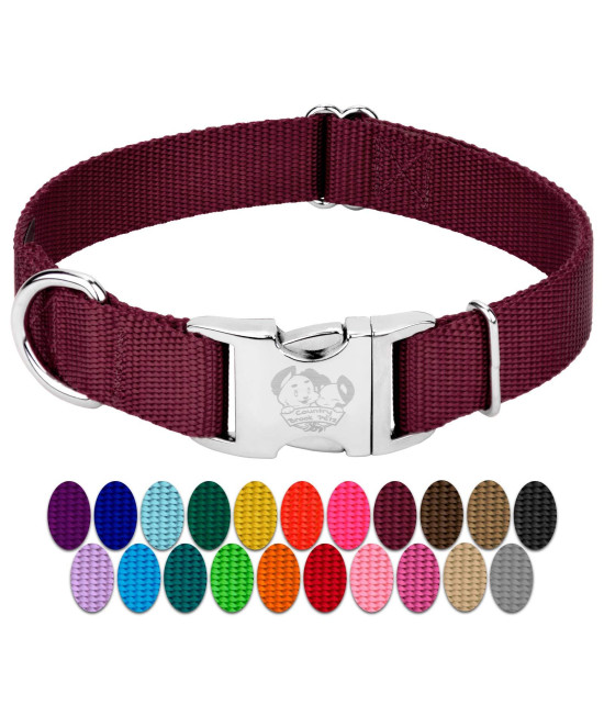 country Brook Design - Vibrant 30+ color Selection - Premium Nylon Dog collar with Metal Buckle (Small, 34 Inch, Burgundy)