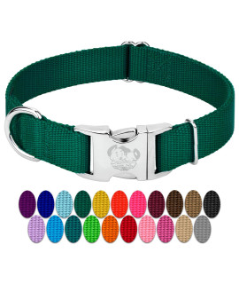 country Brook Design - Vibrant 25+ color Selection - Premium Nylon Dog collar with Metal Buckle (Large, 1 Inch Wide, green)